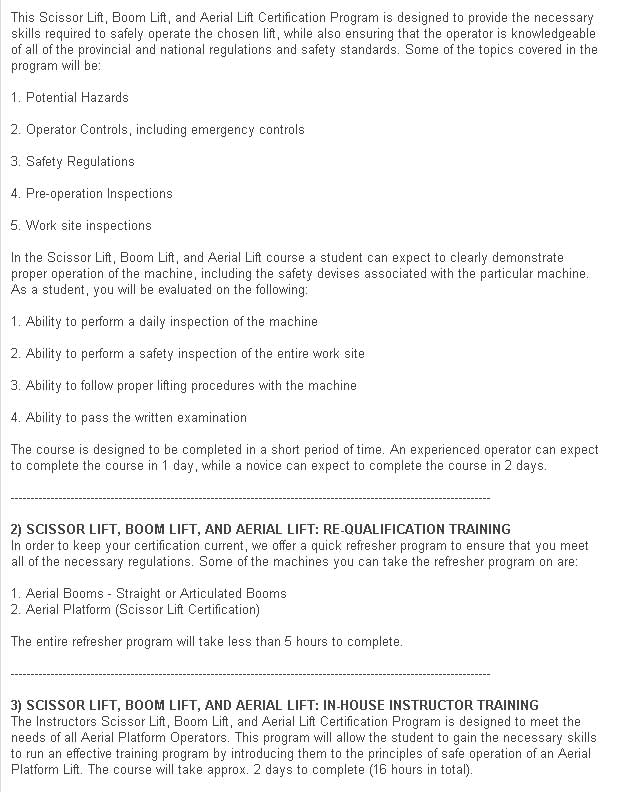 Aerial Lift / Boom Lift / Man Lift / Scissor Lift Training in Brampton