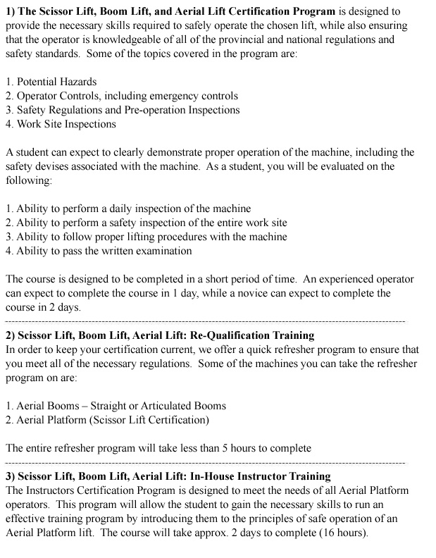 Aerial Lift / Boom Lift / Man Lift / Scissor Lift Training in Saskatoon