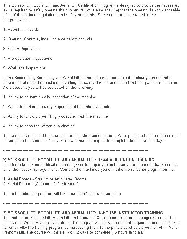 Aerial Lift / Boom Lift / Man Lift / Scissor Lift Certification in Seattle