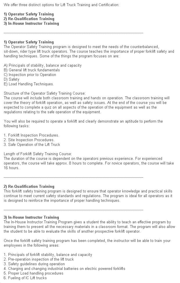 Operator Certification - Re-Qualification Certification - Instructor Certification in Vancouver