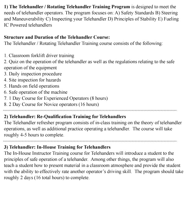 Telehandler Training in Moose Jaw