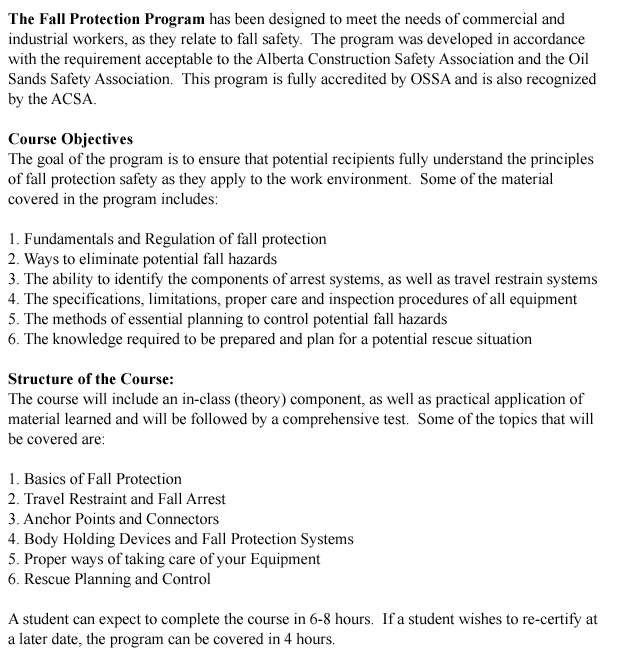 Fall Protection Training in Saskatchewan